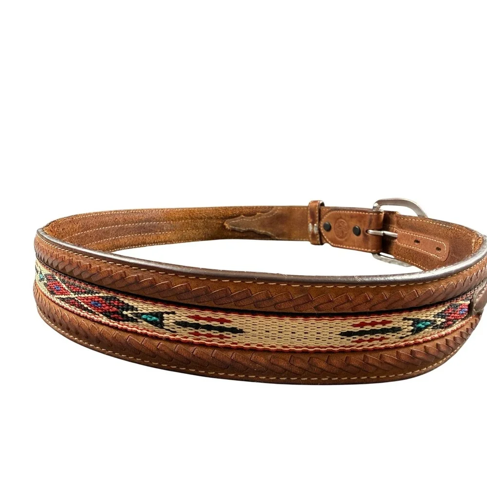 Silver Creek Classics Belt Mens 34 Brown Leather Good Western Woven Basketweave